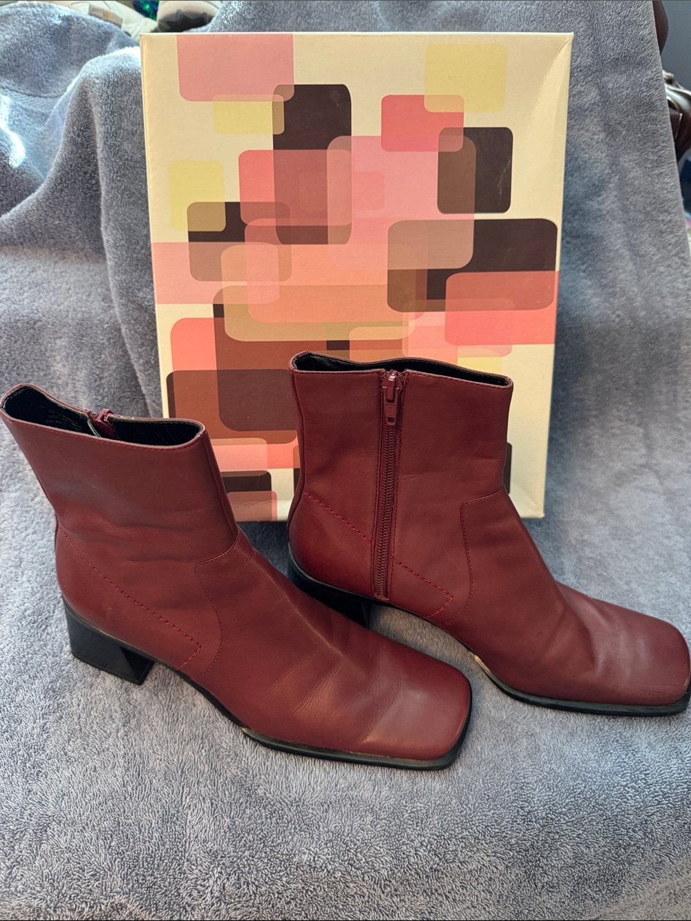 Women’s Burgundy Leather Ankle Boots - Elegant Zip Closure Size 6